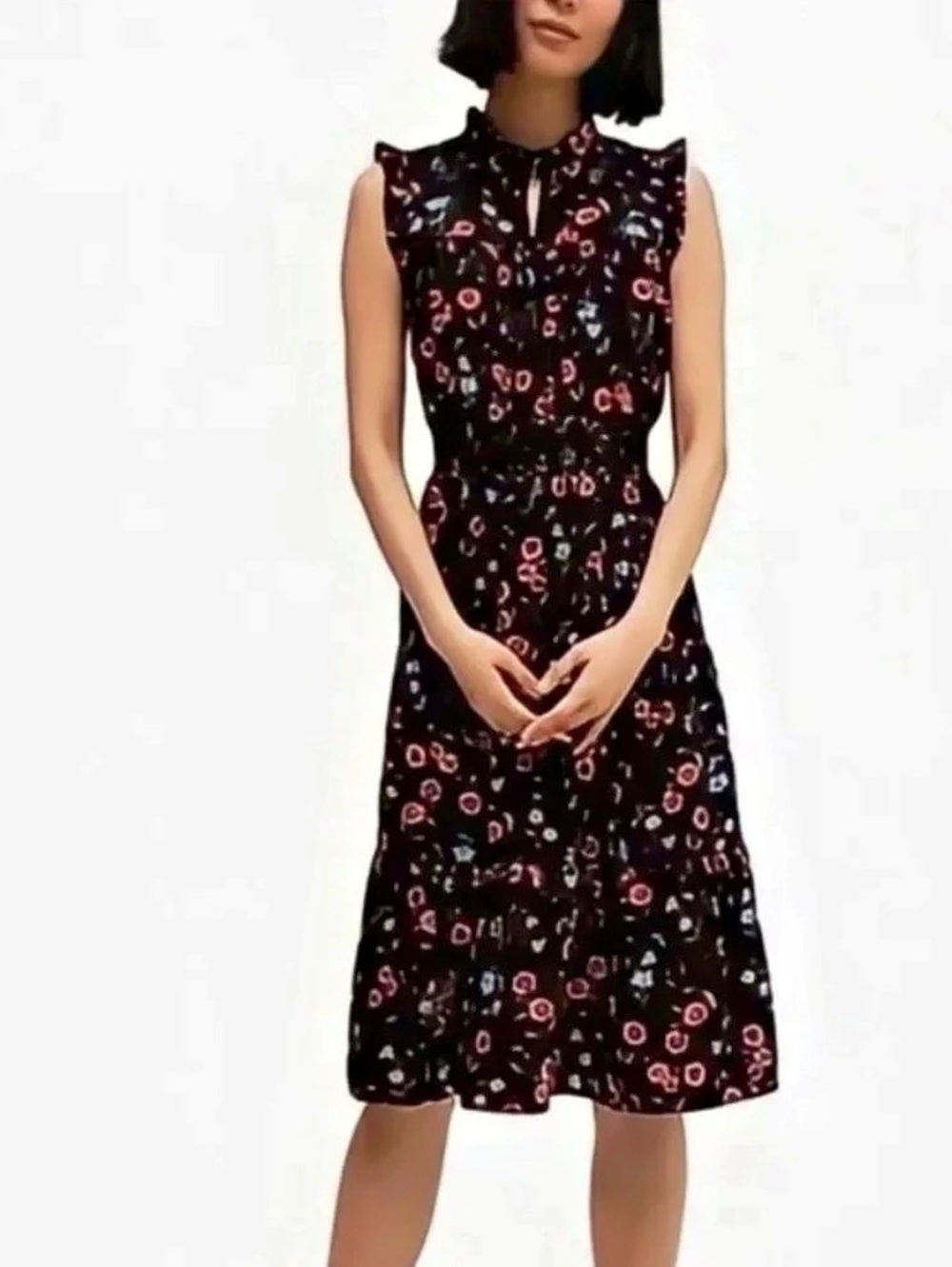 KATE SPADE Wild Ones Meadow Sleeveless Black Smocked Waist Dress Fit Flare Size
